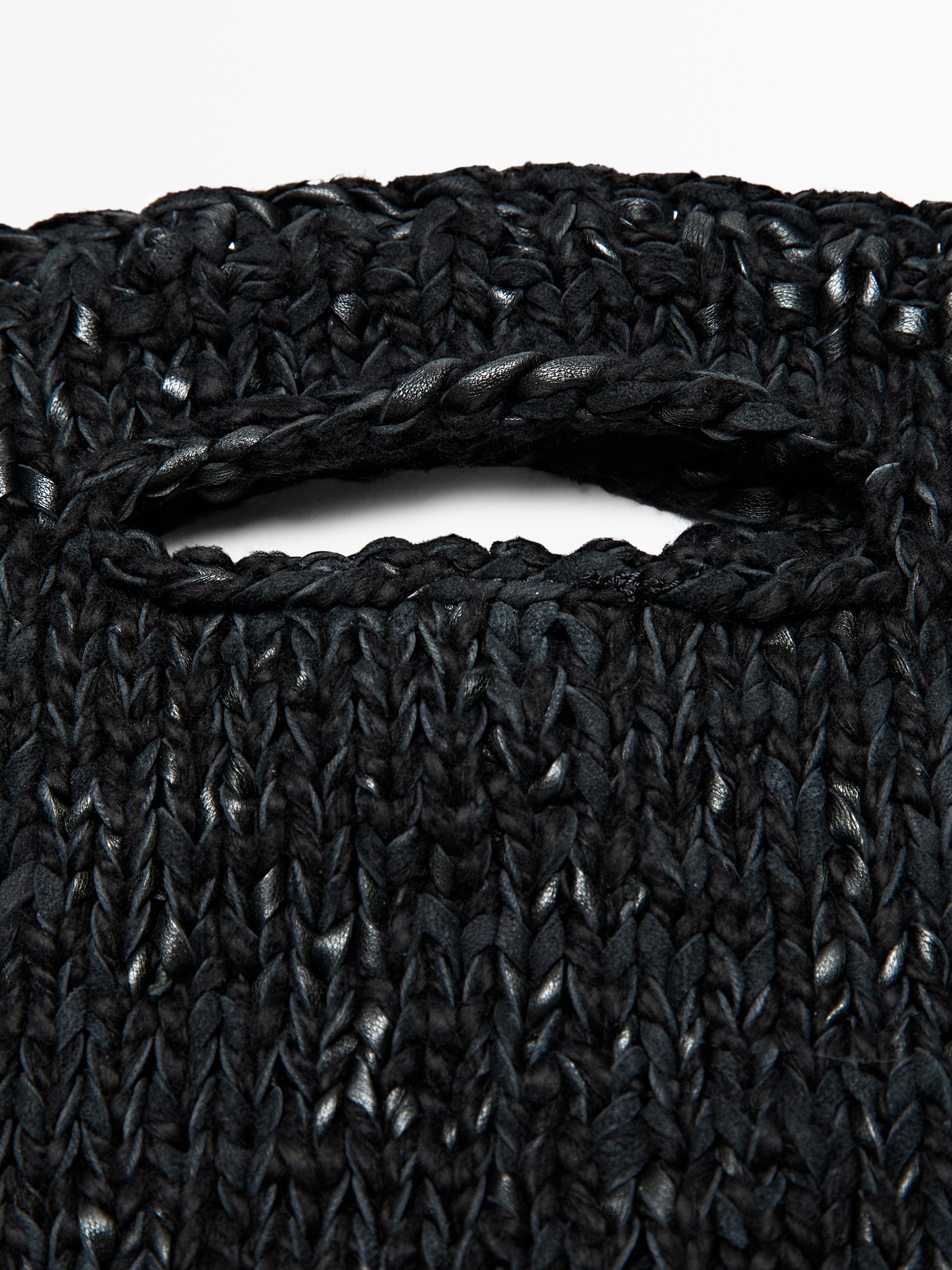 Mid-size crochet knit leather bag - LIMITED